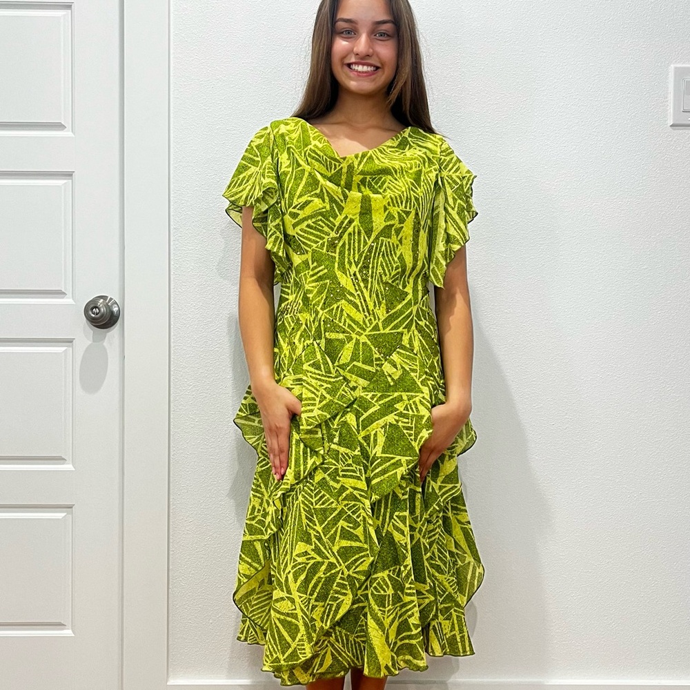 Leafy Green Flutter Dress